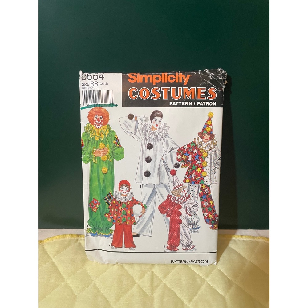 Vintage Simplicity 8806 Clown Costume Sewing Pattern Kids Size 2-12 1990 0664